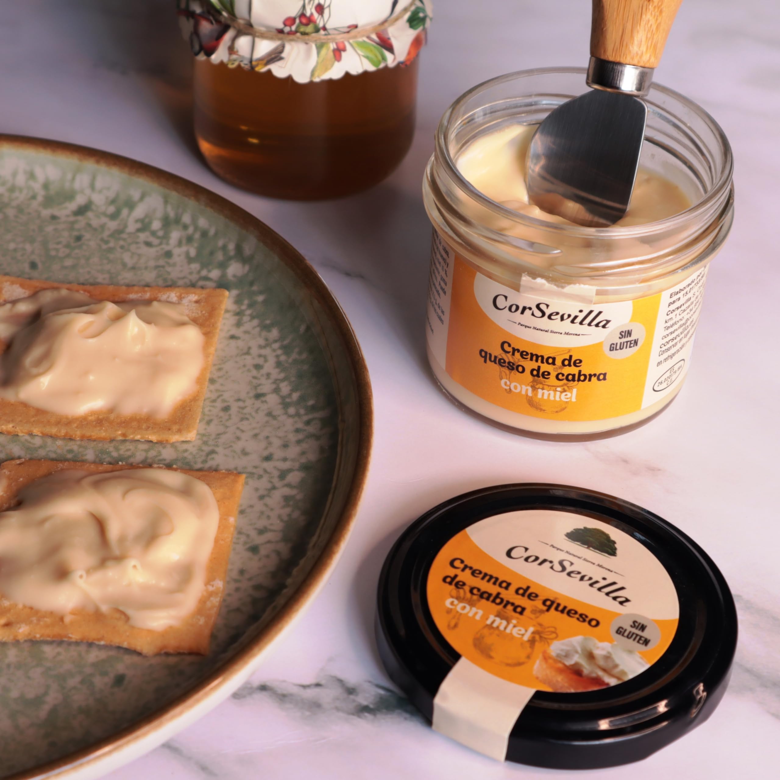 Corsevilla - Crema Queso Cabra Curado - Miel - Queso Untar - Gourmet - Miel - 1 unidadad - 100 g unidad aprox - 100 g aprox.