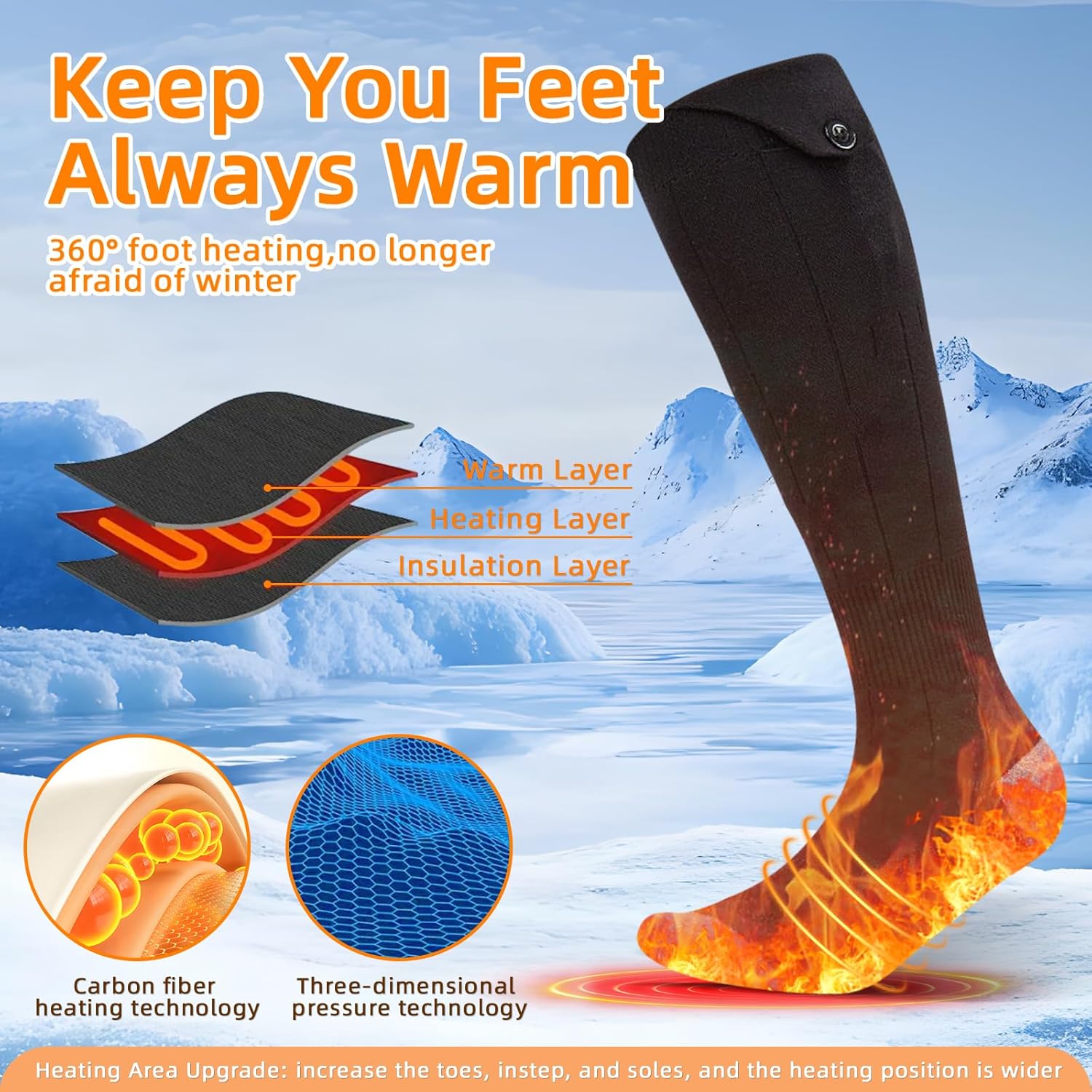 Heated Socks, Rechargeable Heated Socks for Men Women, 4 Heating Levels, Electric Heated Socks for Camping Skiing Hunting Cycling Hiking Outdoors Work