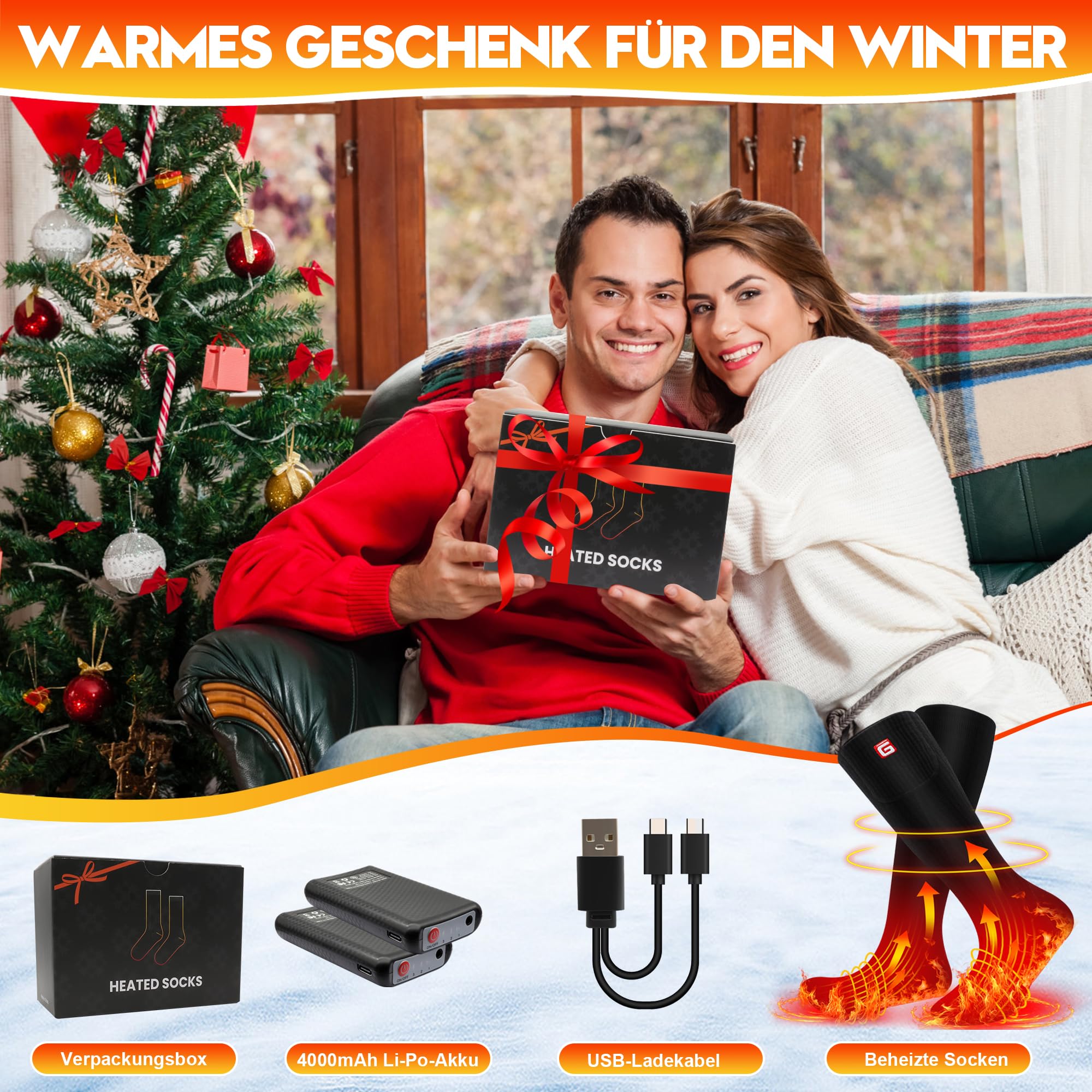 Svpro Chaussettes chauffantes électriques Rechargeables Hommes Femmes Thermo-Chaussettes alimentées par Batterie Camping Froid Randonnée Chaude Chaussettes d'hiver(