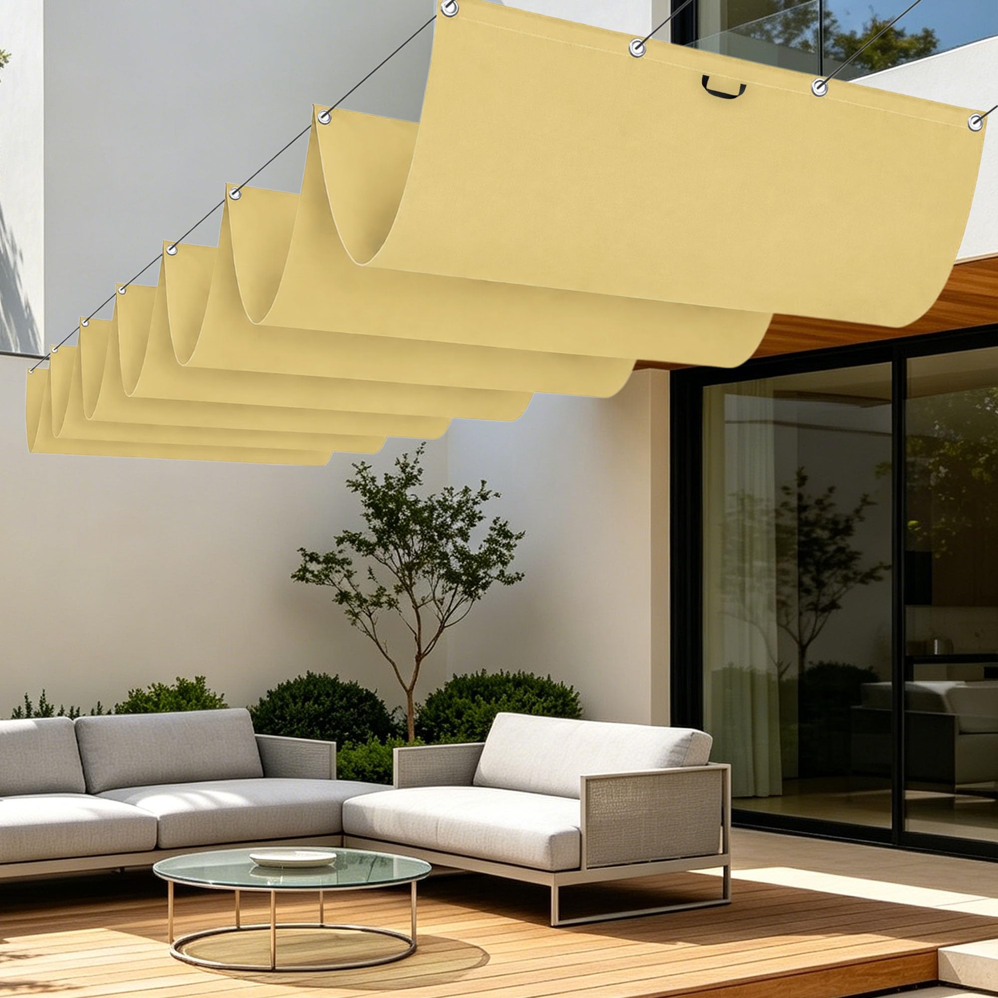 Voile ombrage rétractable vague haut de gamme en toile imperméable jaune sable