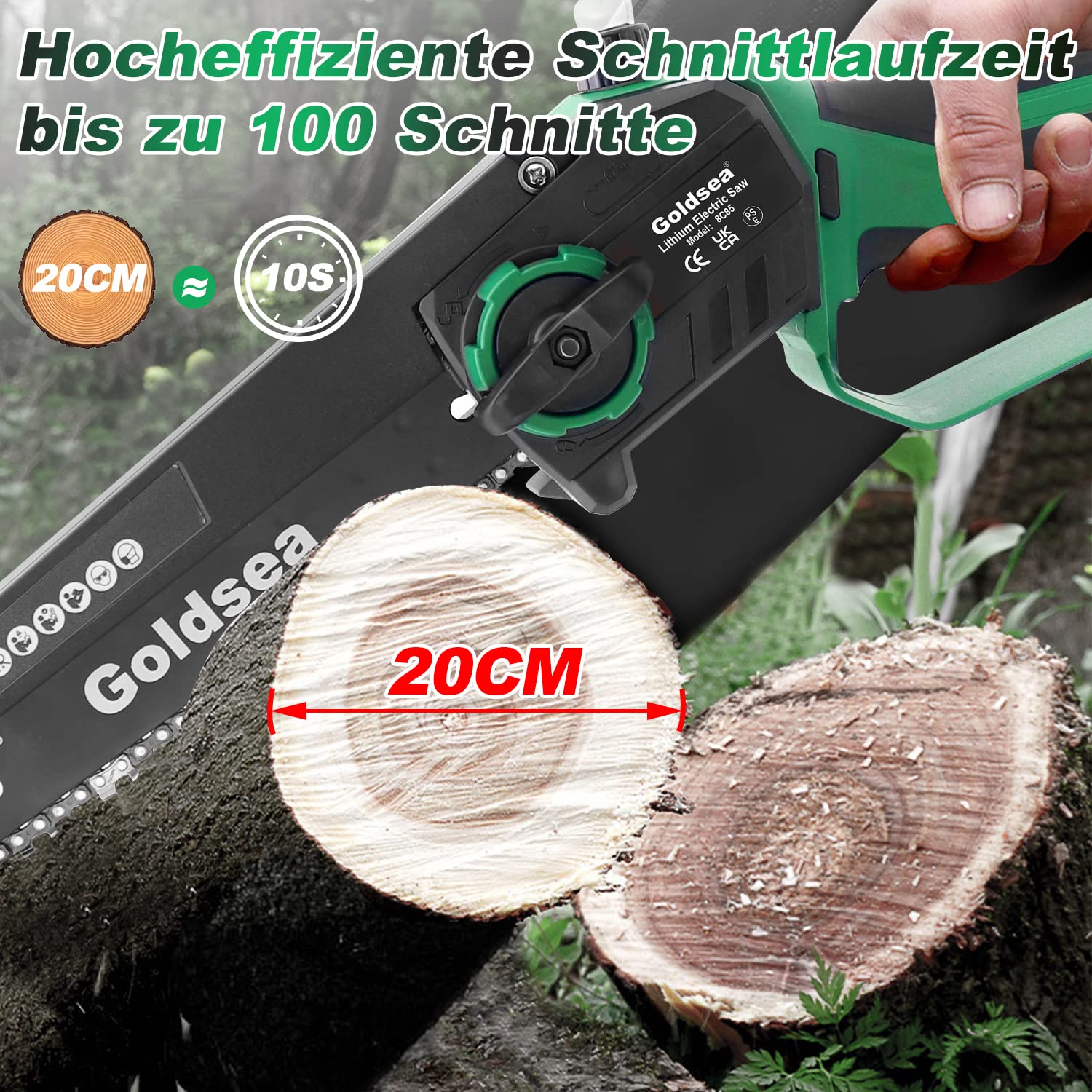 8 Zoll Mini Kettensäge mit Akku 4000mAh, Goldsea Akku Kettensäge mit Automatischer Öler und Bürstenloser Motor Elektro säge Astschere für Garten baumschnitt und Brennholz (YP8)