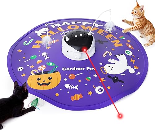 Gardner Pet Juguetes láser para gatos de Halloween, recargable 5 en 1, juguete interactivo automático para gatos, pluma de emboscada móvil, bolas de