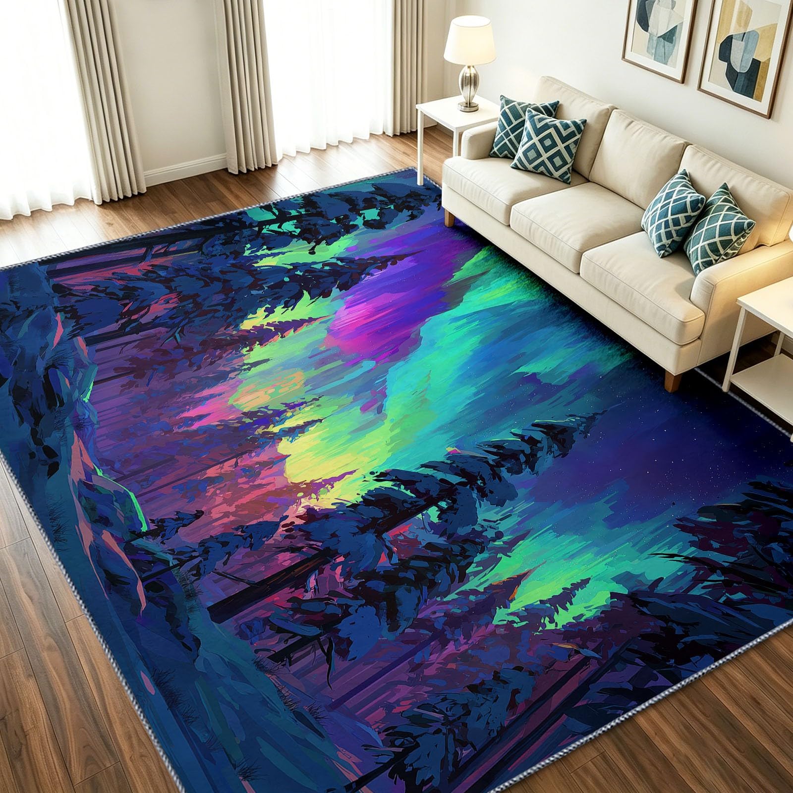 Felpudo interior 60 x 90 cm antideslizante con diseño de pino para pasillo