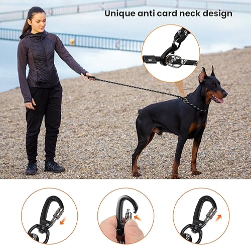 Miniatura 4 de Correa deslizante para perro de 6 pies, ajustable y desmontable con gancho de entrenamiento reflectante, cuerda trenzada sin tirones con mango