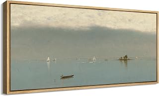 SIGNFORD Extra Large Framed Canvas Print Wall Art Tranquil Seascape Harbor Calm Nautical & Sky Landscape Illustrations Modern Art Calm Warm for Living Room, Bedroom, Office - 60"x30"