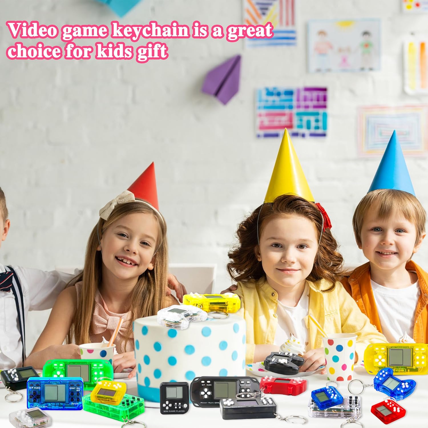 48 Pack Mini Video Game Party Favors Video Game Keychain Handheld Video Game Key Chain for Kids Goddie Bag Fillers
