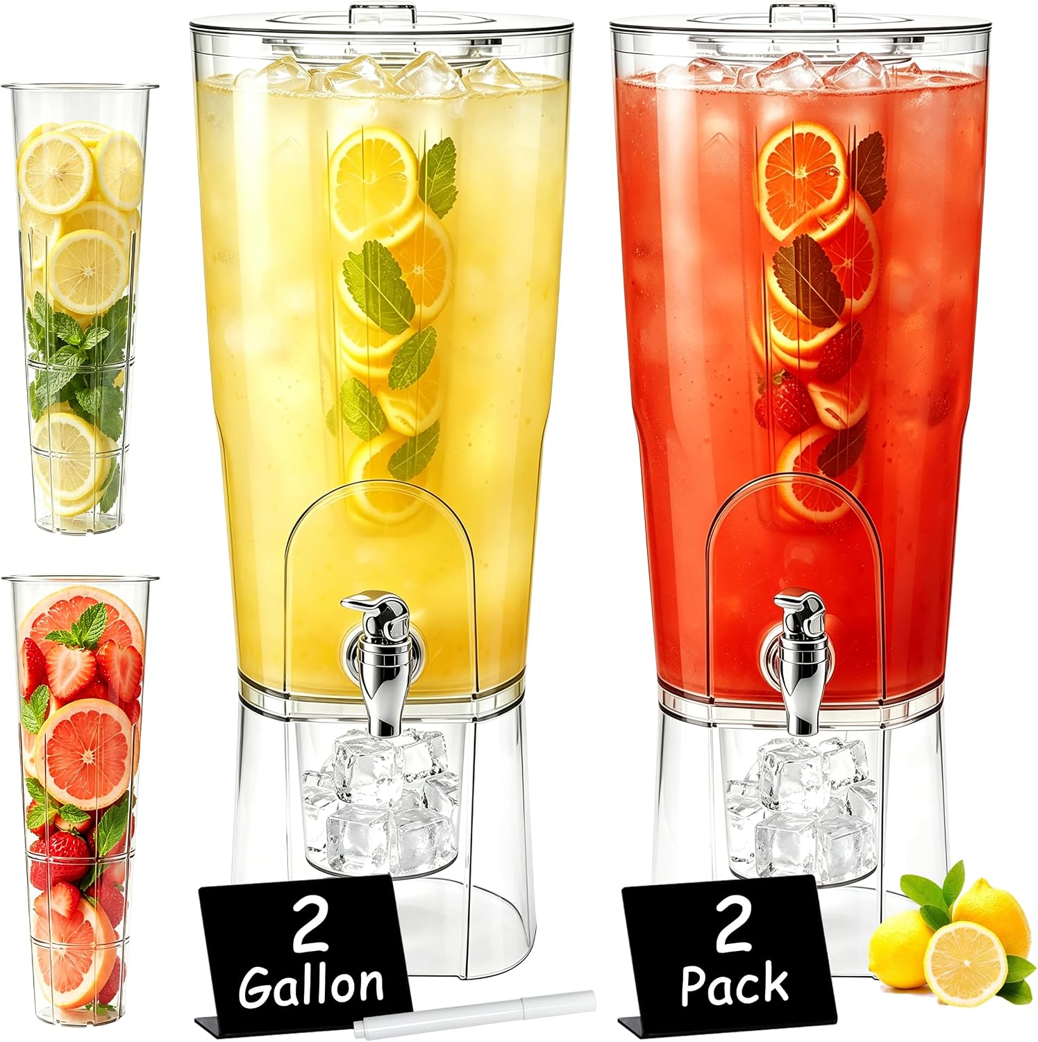 Spaclear 2 Gal Drink Dispensers for Parties with Stand & Fruit Infuser, 2P