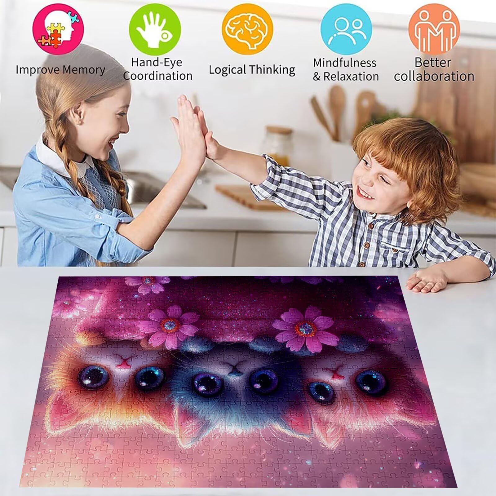 Puzzle 4000 elementów kot puzzle dla dorosłych kwiaty 141 x 87 cm unikalne rzemiosło klasyczne 3D drewniana układanka do rodzinnych gier aktywnych, układanka do samodzielnego wykonania nawet do