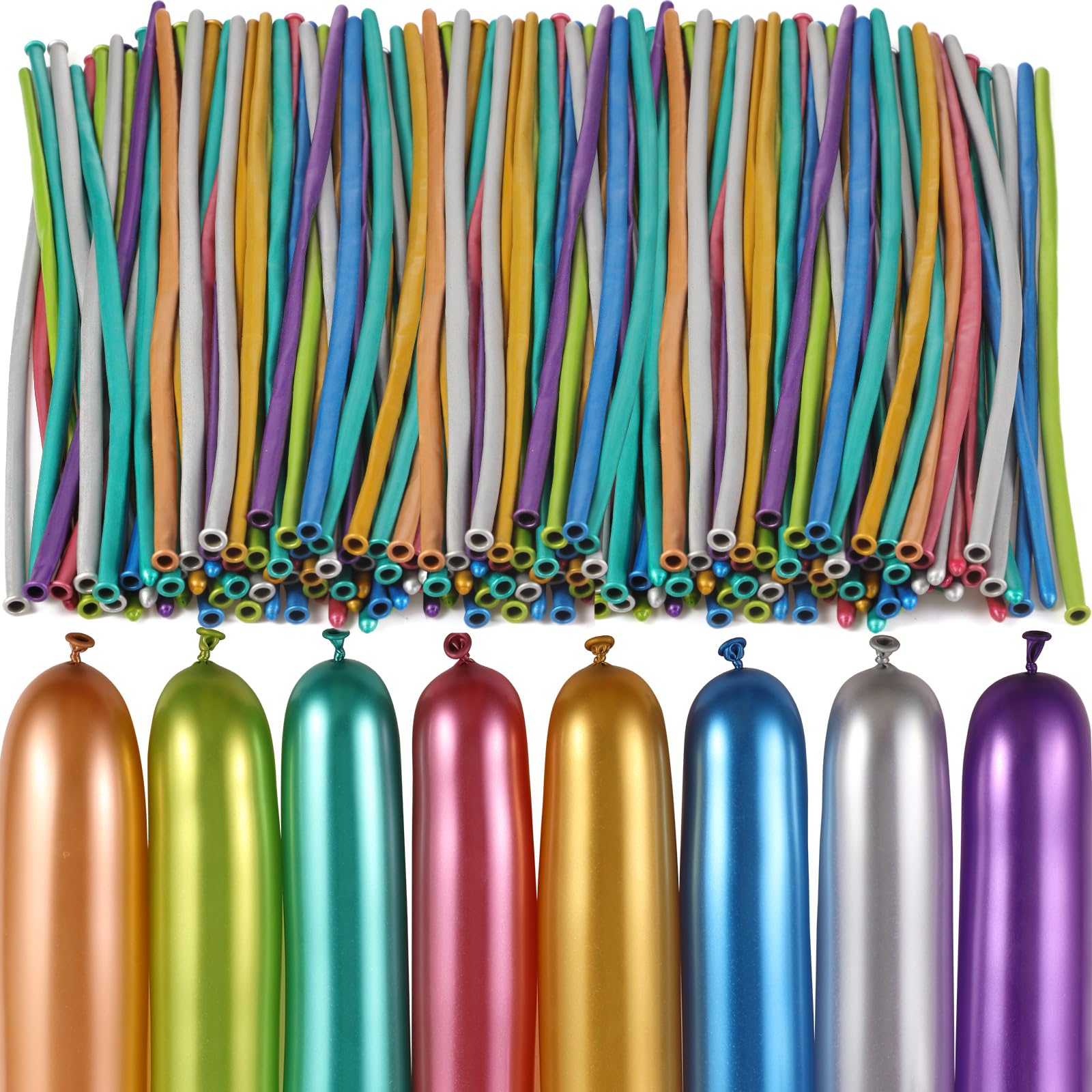 Sratte 200 Pcs Graduation 260 Long Balloons Mixed Colors Thickening Latex Long Twisting Animals Balloons for Arch Garland Birthday Wedding Party Decoration(Metallic Colors)