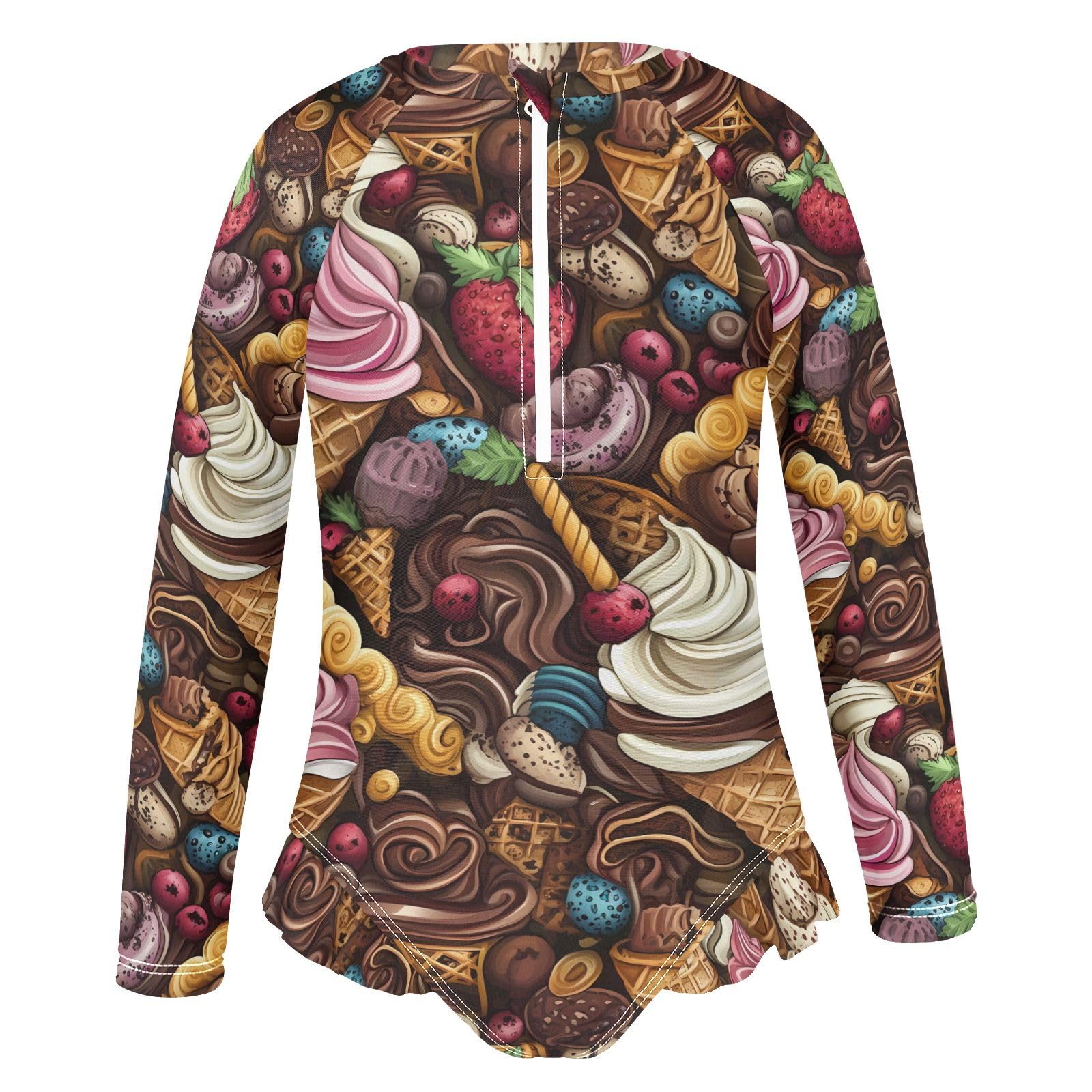 ALAZA Swimsuit for Girls Long Sleeve Rashguard Bathing Suit Ice Cream Chocolate Quick Dry 4T