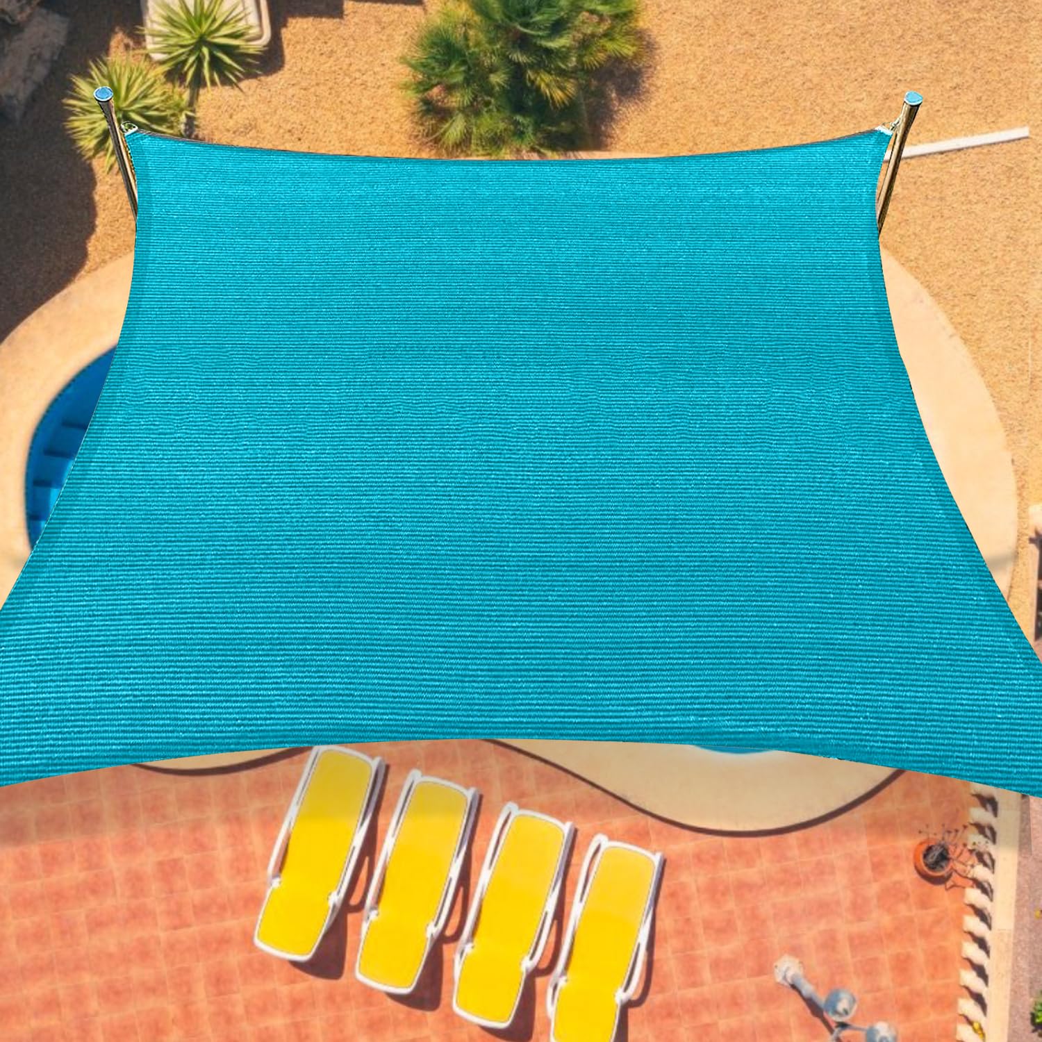 8'x12' Sun Shade Sail Curved Commercial Outdoor Shade Cover Turquoise Rectangle Heavy Duty Permeable 185GSM UV Block Sunshade for Backyard Yard Deck