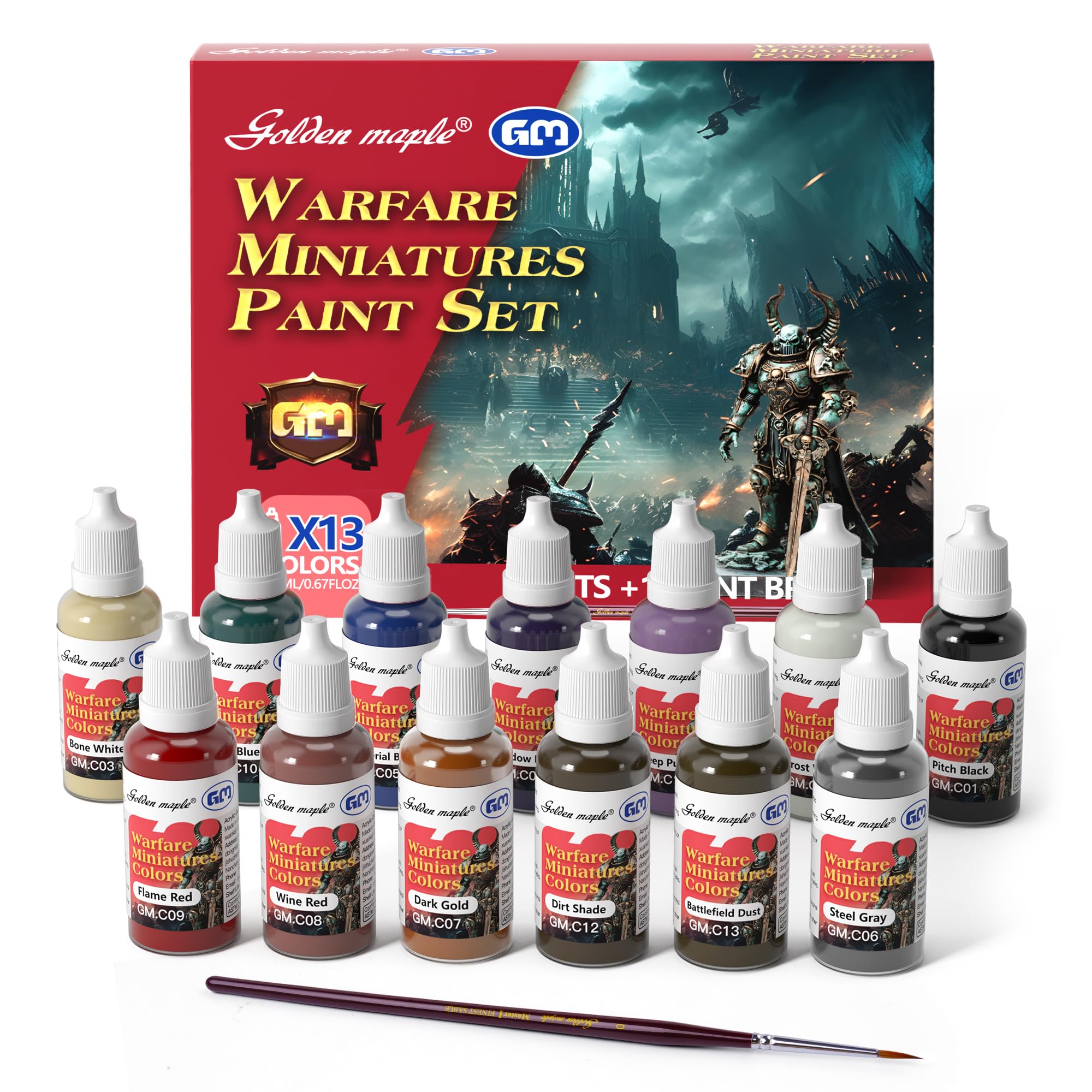 golden maple Acrylic Paint Set 13 Colors, Model Paint with 1 Fine Detail Paintbrush, Acrylic Paint Kit for Minature Painting, Craft Gifts, Ceramic, Fabric