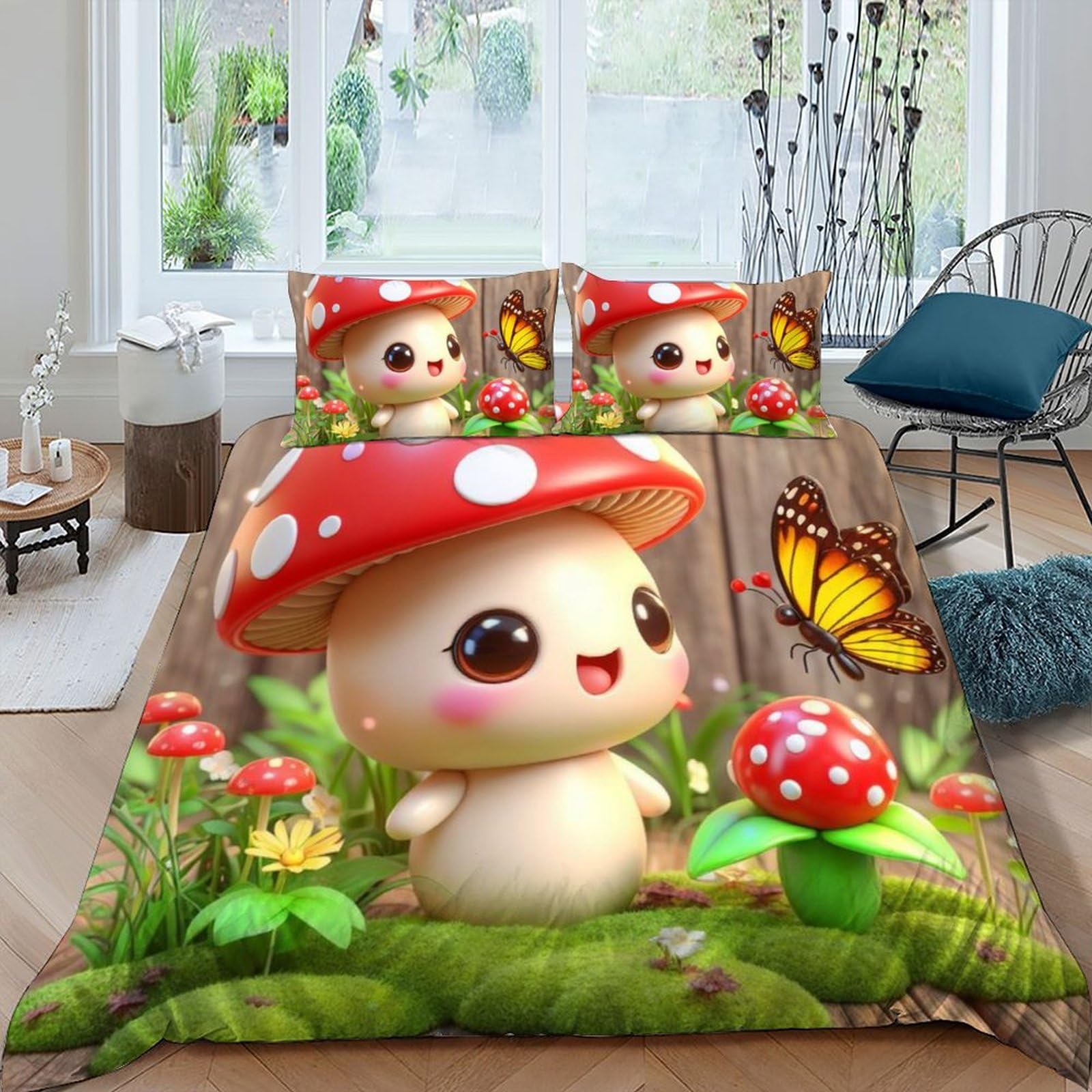 Housse de couette champignon CariChature 3 pièces King 220x240 cm