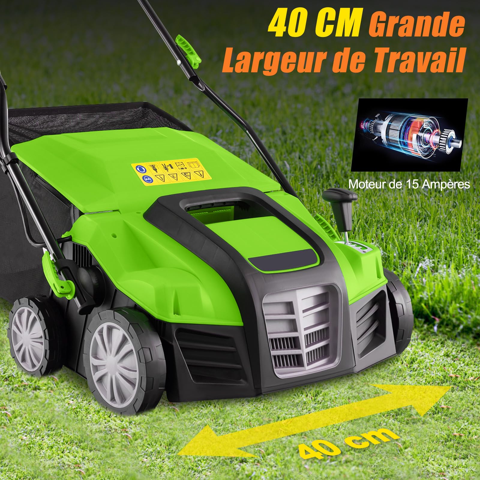 COSTWAY Scarificateur et Aérateur Électrique Filaire 2 en 1 de 2000 W 3500rpm, 2 Lames Largeur de Travail 40 cm avec Réglable à 5 Positions Sac de Ramassage 55 L, pour Pelouses 800 m² (Vert)