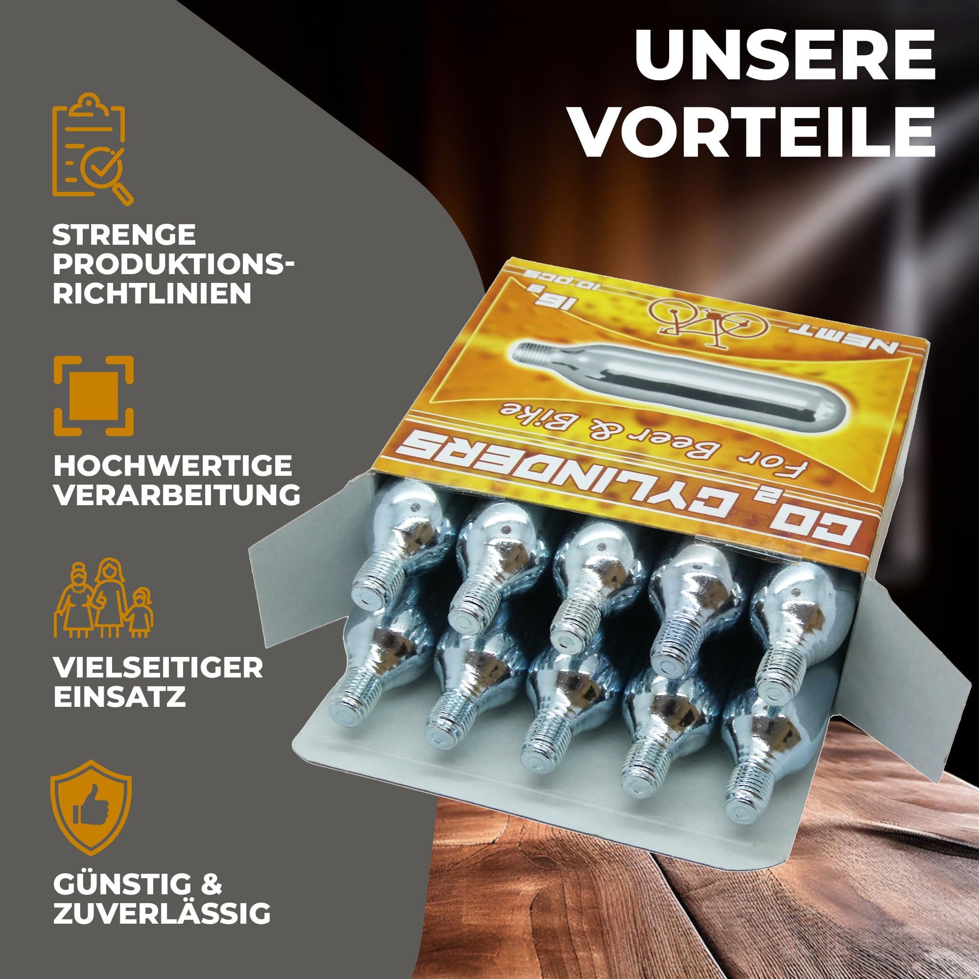 Lot De 10 Capsules CO2 16g Filetées NEMT Pour Tireuse à Bière Et Pompe Vélo