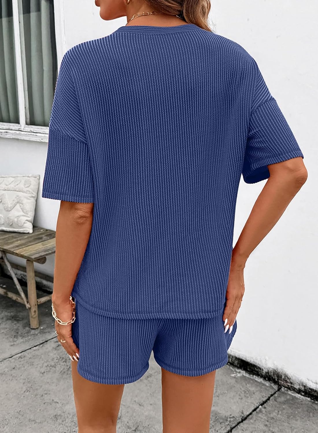 SHEWIN 2 Piece Sets for Women Summer Short Sleeve Shirts High Waisted Shorts with Pockets Lounge Matching Set - Image 5