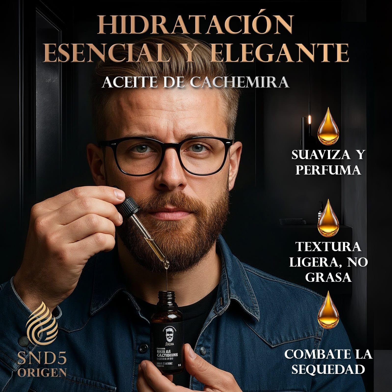 ORIGEN aceite de barba para hombre aroma cachemira con cepillo de madera y peine de doble cara kit cuidado barba para hidratar, suavizar y peinar barba corta o larga uso diario