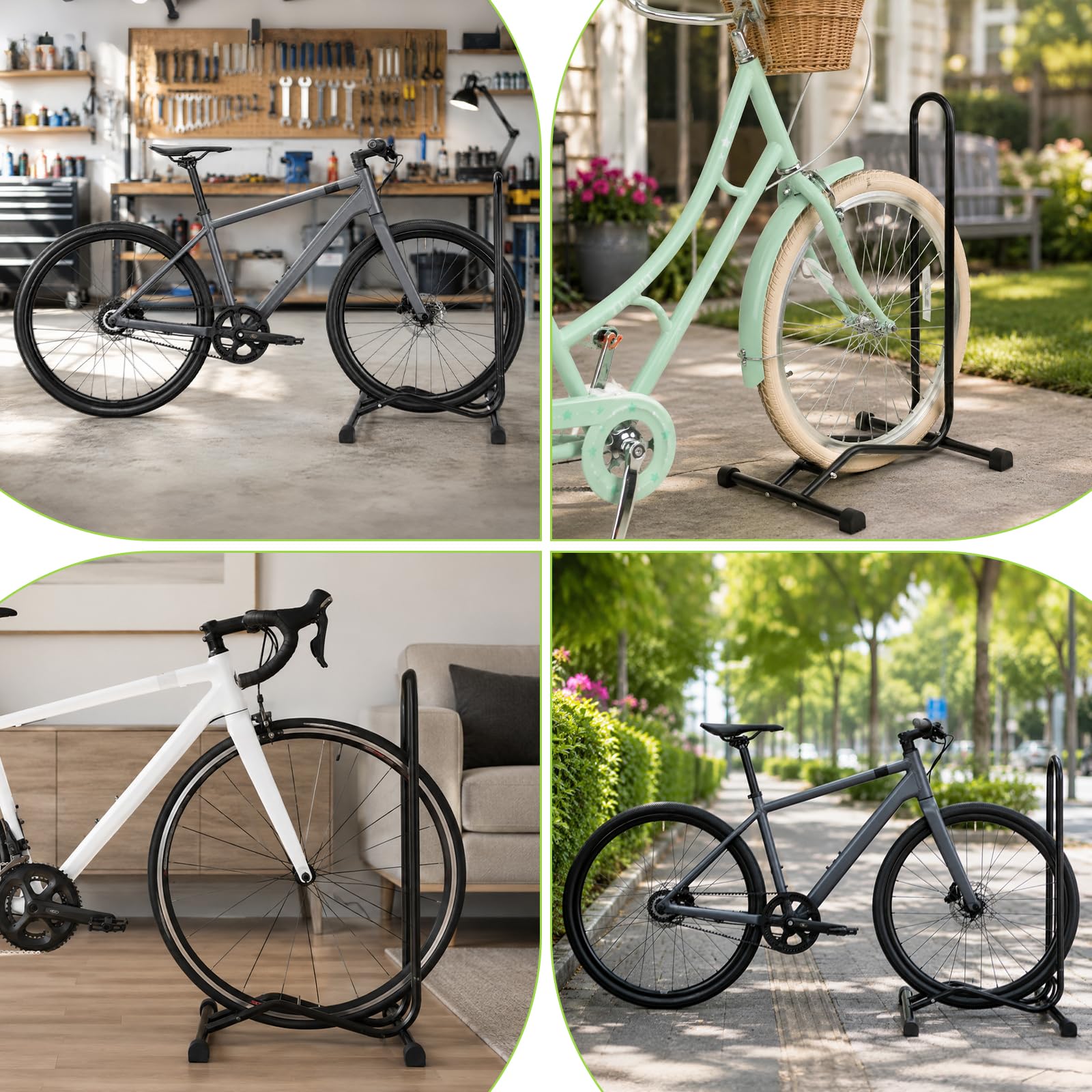 MEGHNA 2 supporti per bicicletta per pneumatici da 16-27,5 pollici, in acciaio al carbonio, robusti e stabili, salvaspazio, per biciclette con larghezza pneumatici fino a 6,5 cm