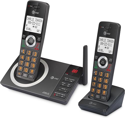 Miniatura 12 de AT&T Teléfono doméstico inalámbrico DECT 6.0 expandible de 2 auriculares con pantalla grande, botones grandes, contestador, bloqueador de llamadas
