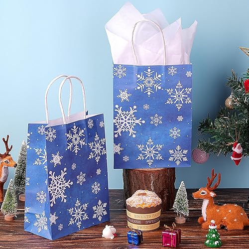 Miniatura 5 de 32 bolsas de regalo para fiesta de copo de nieve de Navidad, bolsas de regalo de copo de nieve azul Onederland con 32 piezas de tejido blanco, bolsa