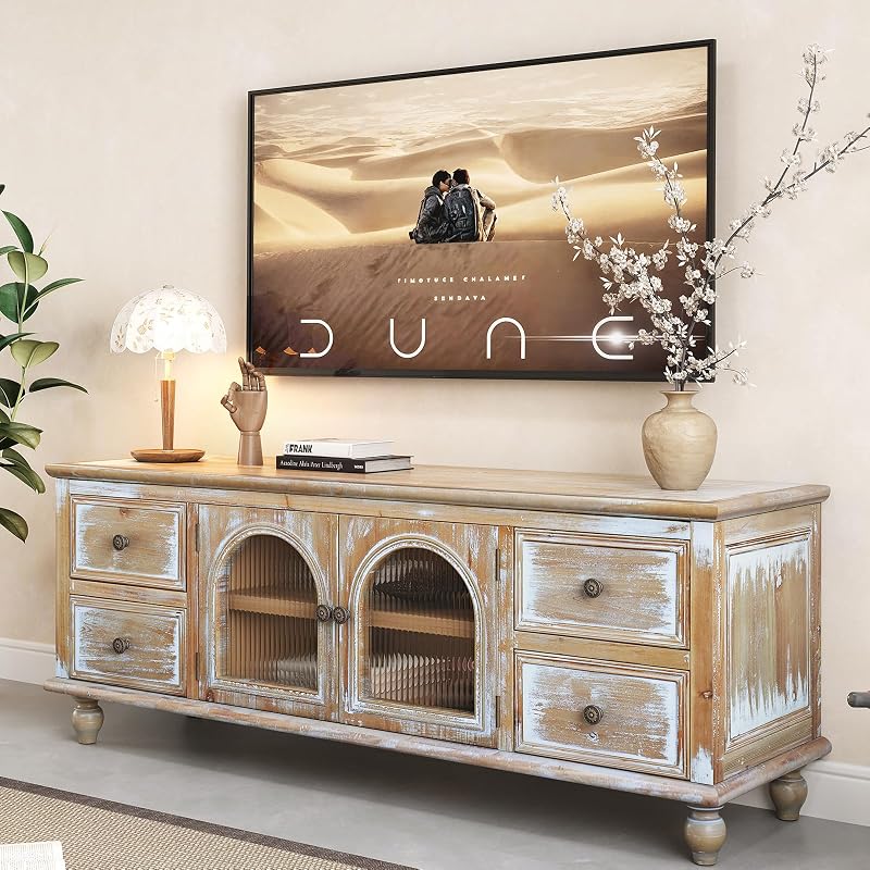 LKTART 60" Solid Wood TV Stand,Entertainment Center with Storage Drawers image 4