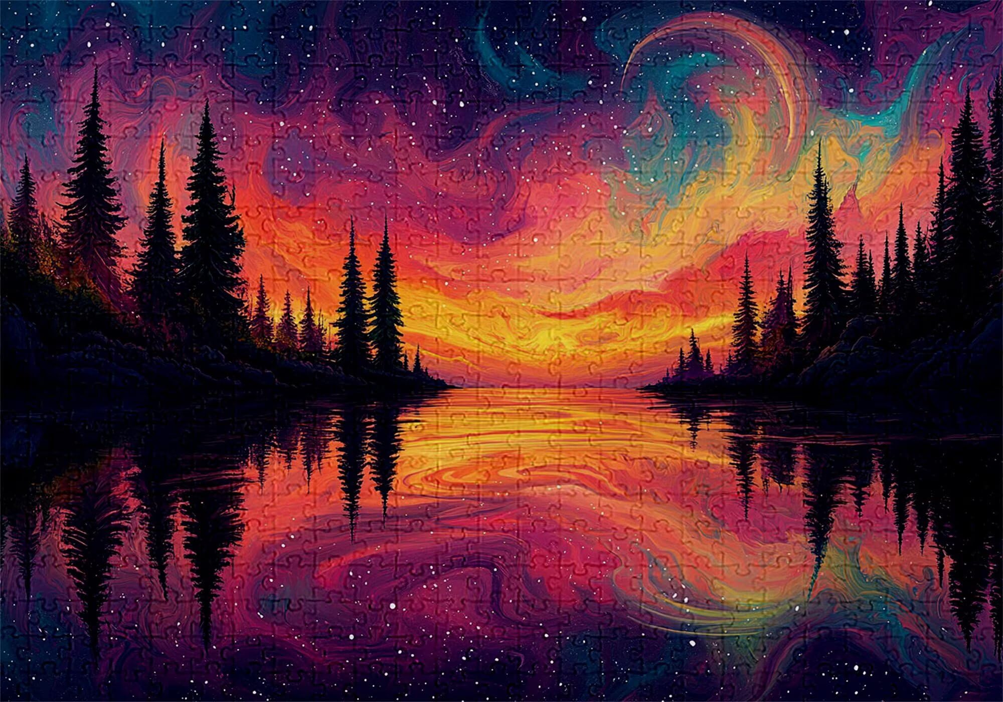 Puzzle 3000 elementów leśnych puzzle dla dorosłych jezioro 122 x 81 cm Unikalne rzemiosło klasyczne 3D drewniana układanka do rodzinnych gier aktywnych, układanka do samodzielnego wykonania nawet do