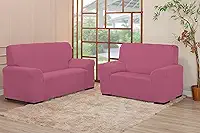 Kit Capa de Sofá Coladinha, 2 e 3 Lugares, Malha Poliéster, Protetor para Sala, Ajuste com Elástico (ROSE)