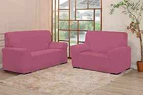 Kit Capa de Sofá Coladinha, 2 e 3 Lugares, Malha Poliéster, Protetor para Sala, Ajuste com Elástico (ROSE)