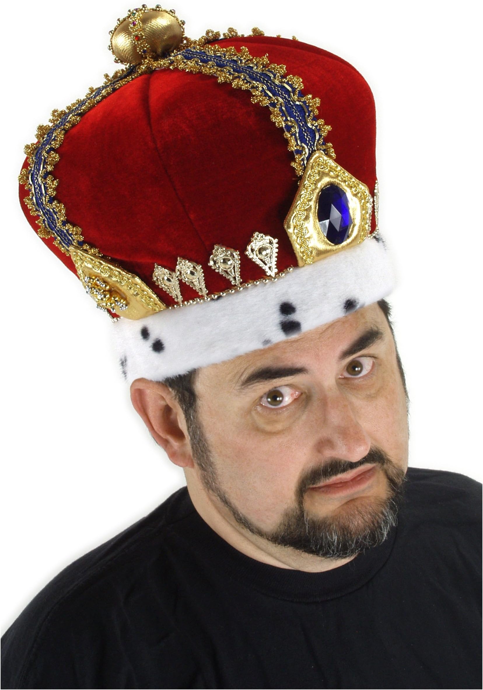 Royal King Crown Costume Hat for Adults with Decorative Faux Fur, Velvet & Gems - Medieval Cosplay Accessory ST