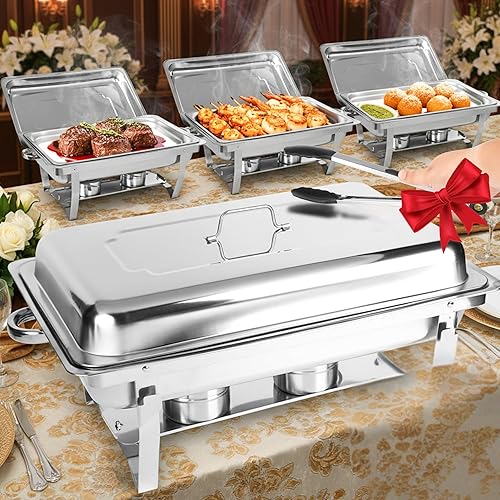 Platos de roce para buffet 9QT, paquete de 4  2 pinzas gratis  Instalación sin tornillos  Calentador de alimentos de acero inoxidable para catering