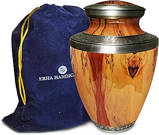 New Wooden Finish Cremation Urns Adult Cremation Funeral Urn Beautiful Designer Funeral Urn for Keepsake Box Human Ashes Perfect to Honor Your Loved One Urn by ERHA Handicraft, Brown, 6.5 x 6.5 x 10