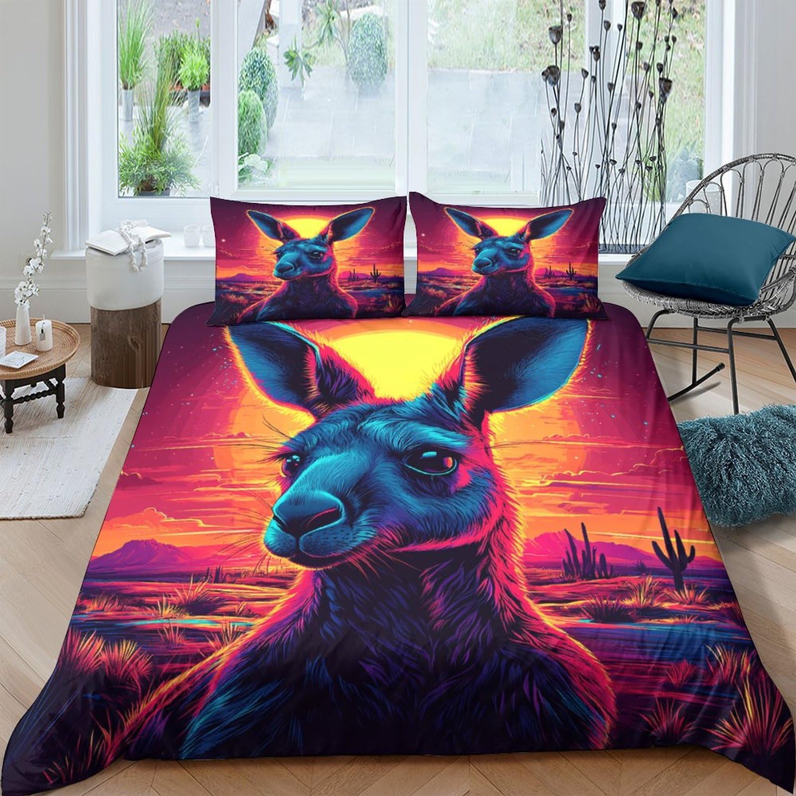 Ctjqhvkz Style-3 3D Printed Sunset Kangaroo Fitted Sheet Microfiber Soft Vibrant Art Mattress Cover For Bedroom Guestroom Decor Single（135X200cm）