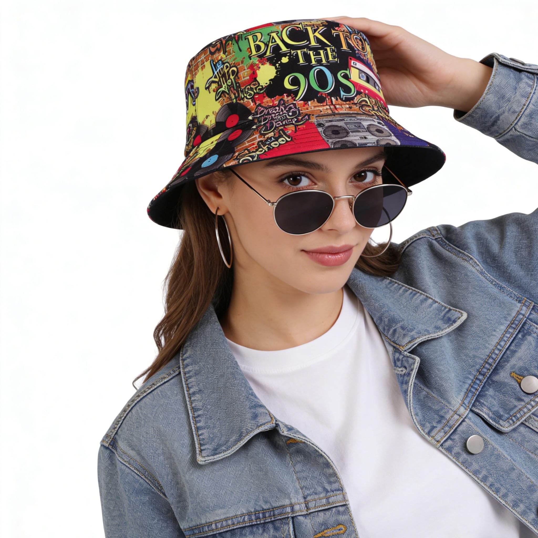 Eigso 90er Fischerhüte Retro Modischer 80er Eimer Hut für Damen Sonnenhut Anglerhut Outdoor Fishing Hat