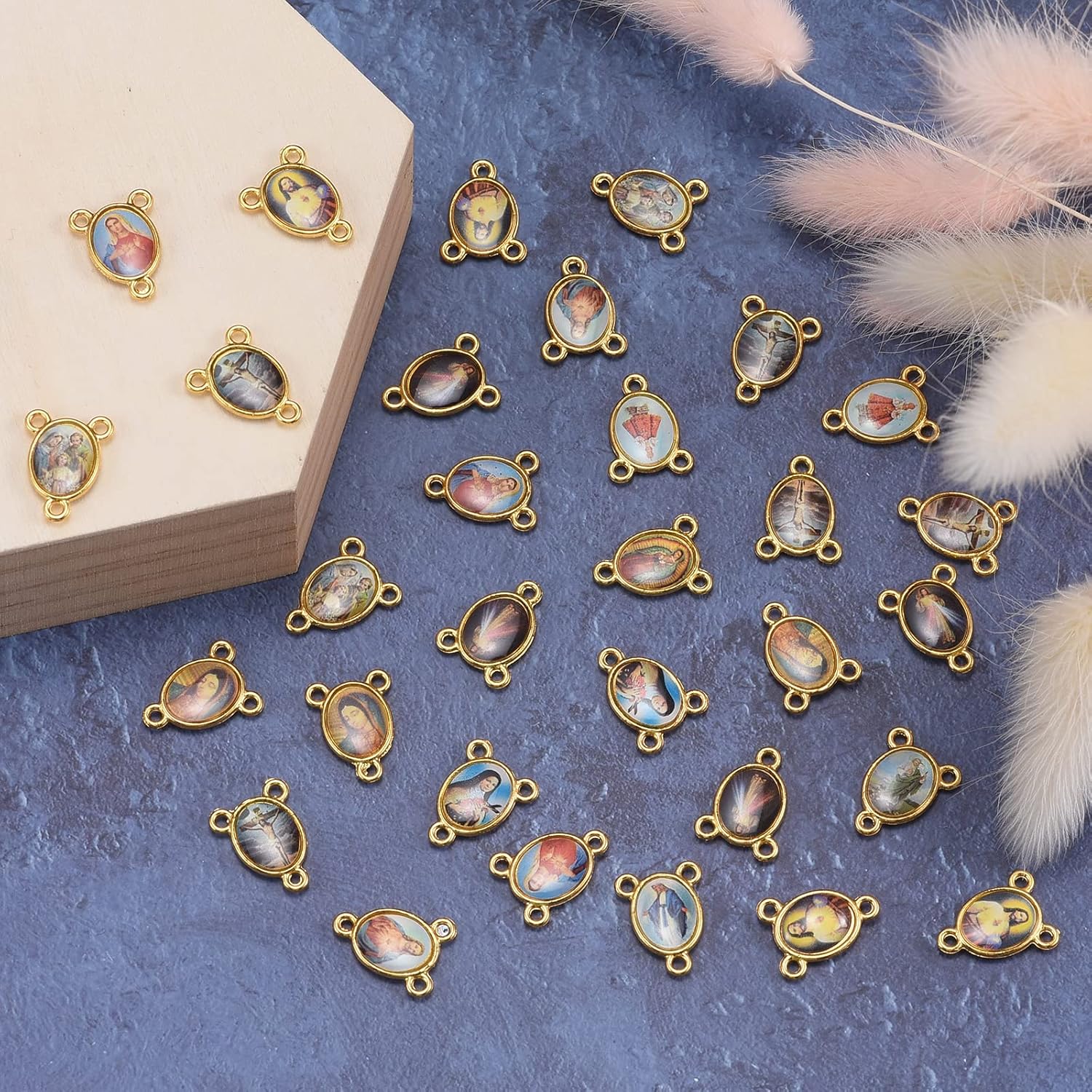 100Pcs Rosary Centerpiece Parts Small Alloy Double-Sided Picture Jesus Maria Religion Enamel Virgen de Guadalupe Charms Pendant for Diy Prayer Necklace Making Supplies - Image 5