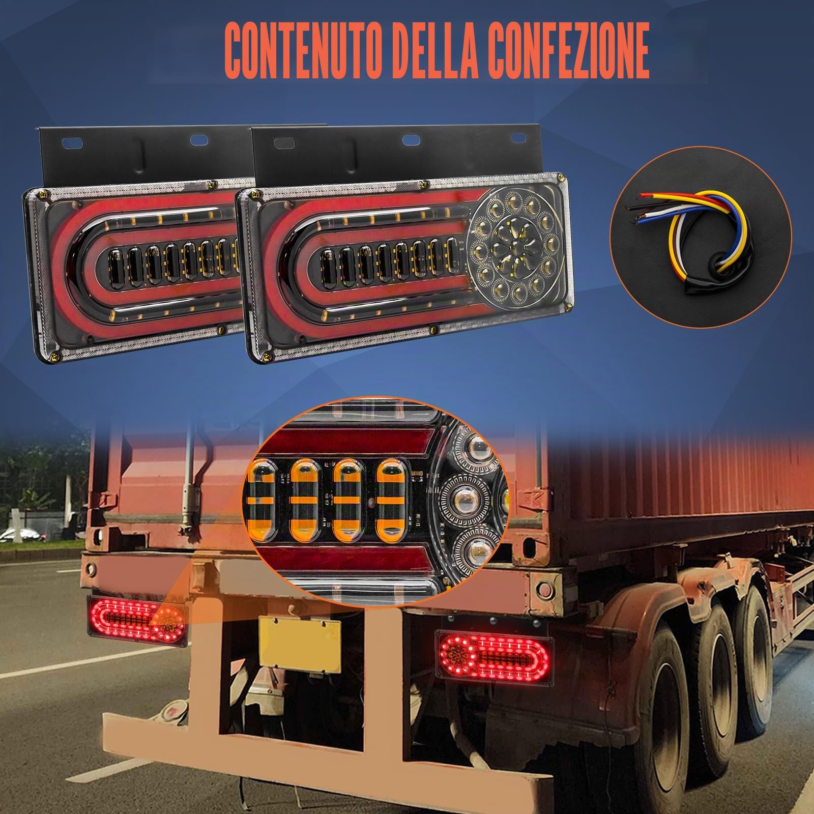 Biqing 2PCS Fanali Posteriori Rimorchio Kit con Staffa in Ferro,24V Fanale Posteriore LED Indicatore di Direzione Dinamico Lampada Luci Posteriori a LED per Rimorchio Camion Camper Caravan Furgone