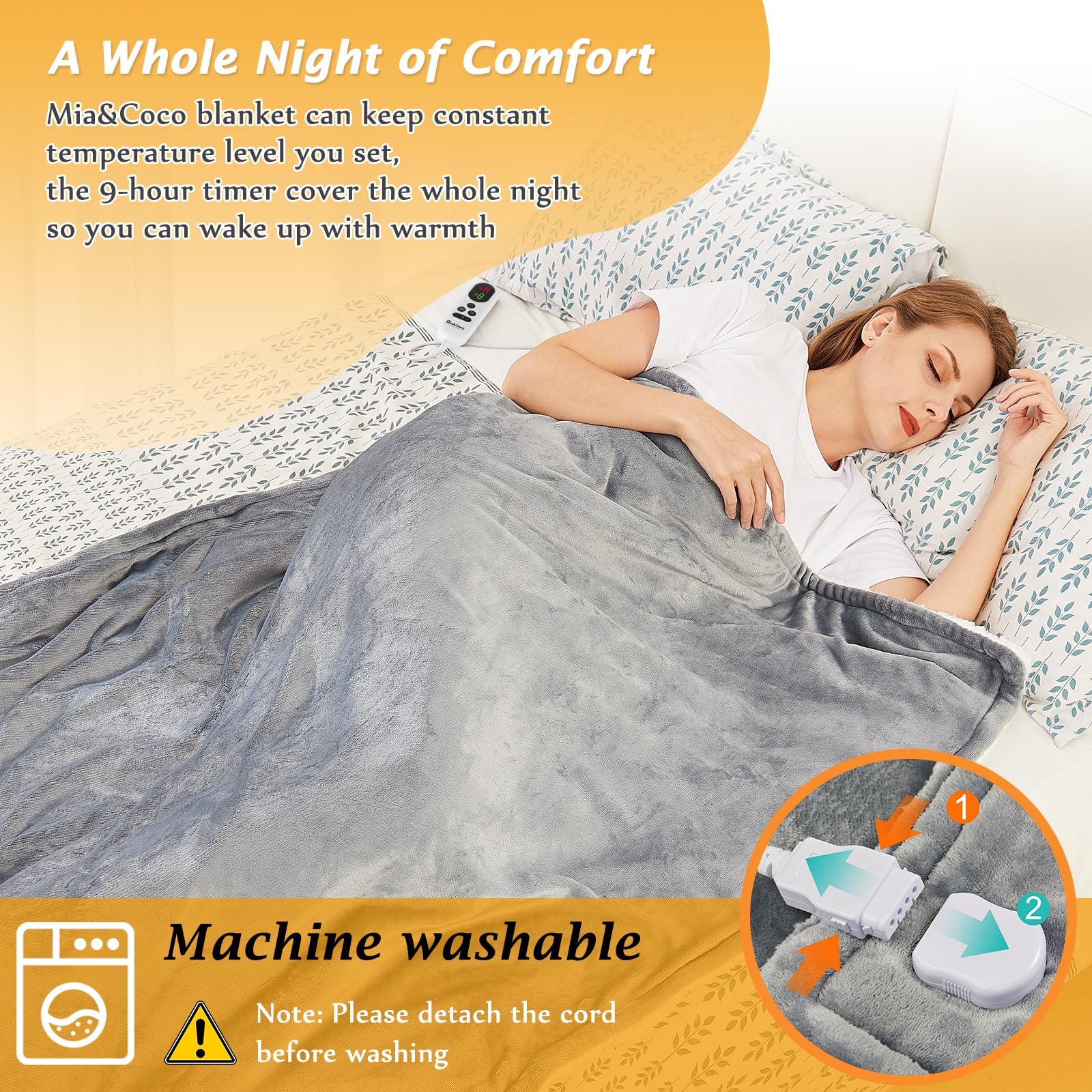 Miau0026Coco Electric Heated Blanket Throw Flannel Sherpa Fast Heating  120x160cm, 10 Heat Levels u0026 Up-to-9-Hours Auto-Off Timer u0026 LED Display, for  Home Office Use, Machine Washable, ETL Certified, Grey : Amazon.co.uk: Home