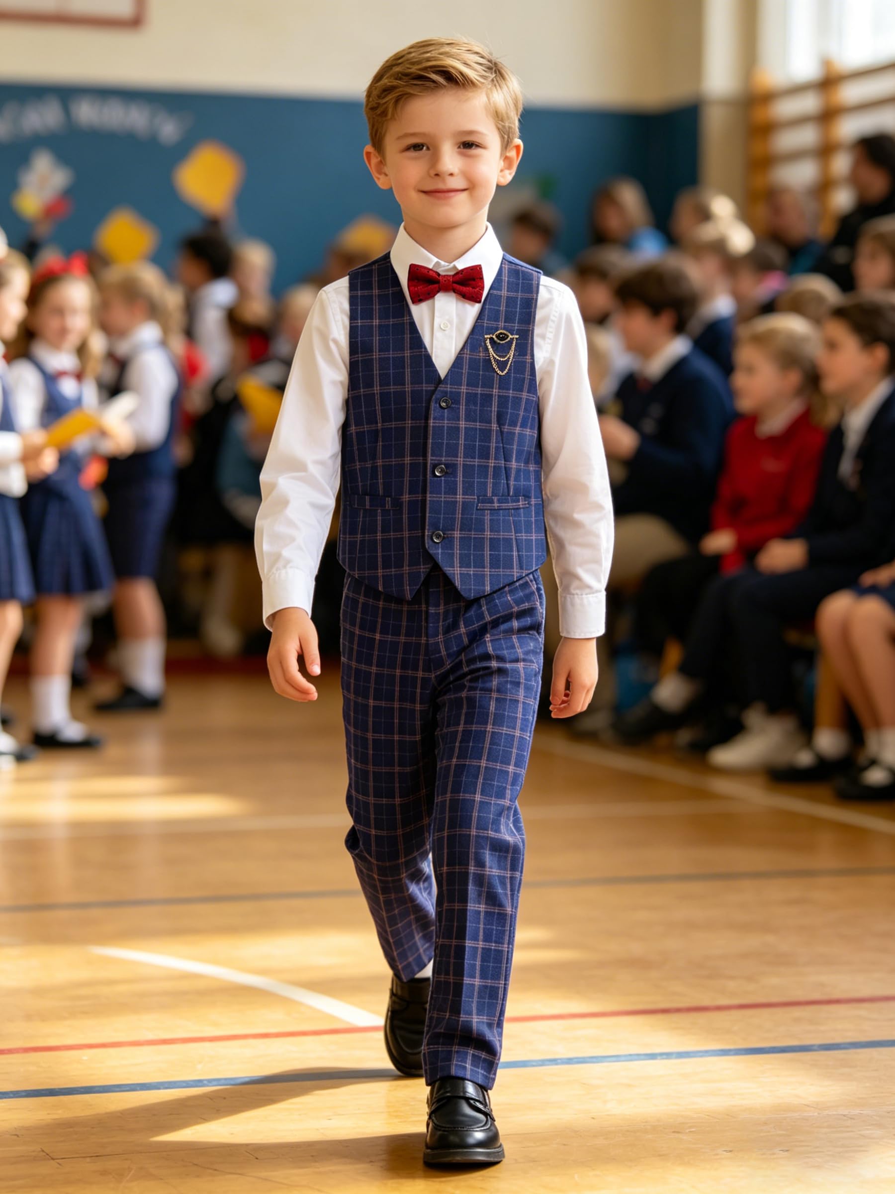 LOLANTA - Conjunto de Chaleco y pantalón para niño, Vestido a Cuadros con Camisa - Smoking Formal - Traje de Portador de Anillos de Boda, Azul, 10 años, Azul, 10 años