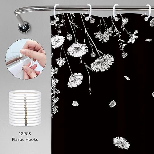 Miniatura 32 de Cortina de ducha con diseño de calavera negra y morado, de 60 pulgadas de ancho x 72 pulgadas de alto, esqueleto gótico gótico, polilla cruzada, C