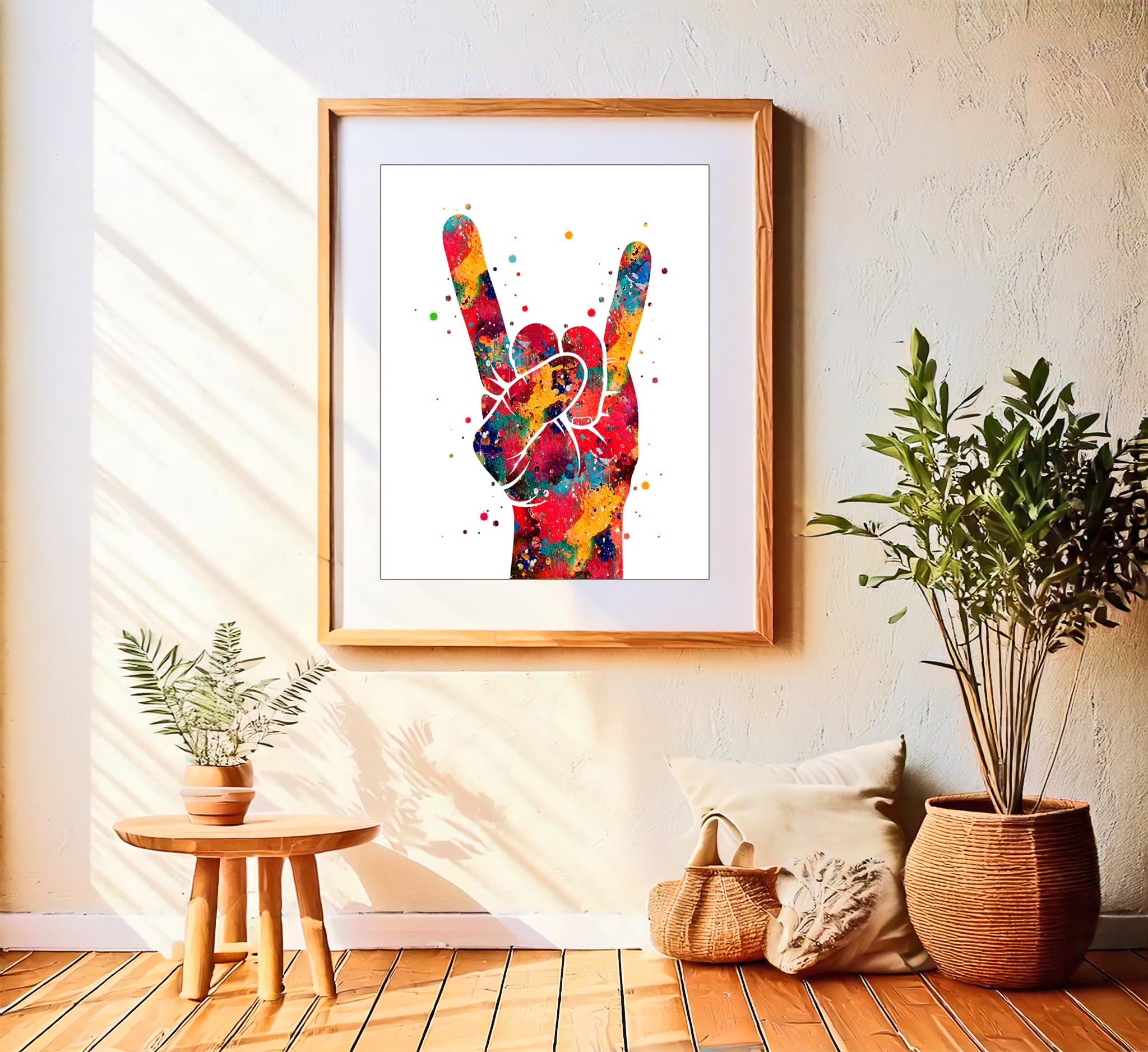 Amazon.com: Watercolor Rock On Hand Gesture Illustration Art Print