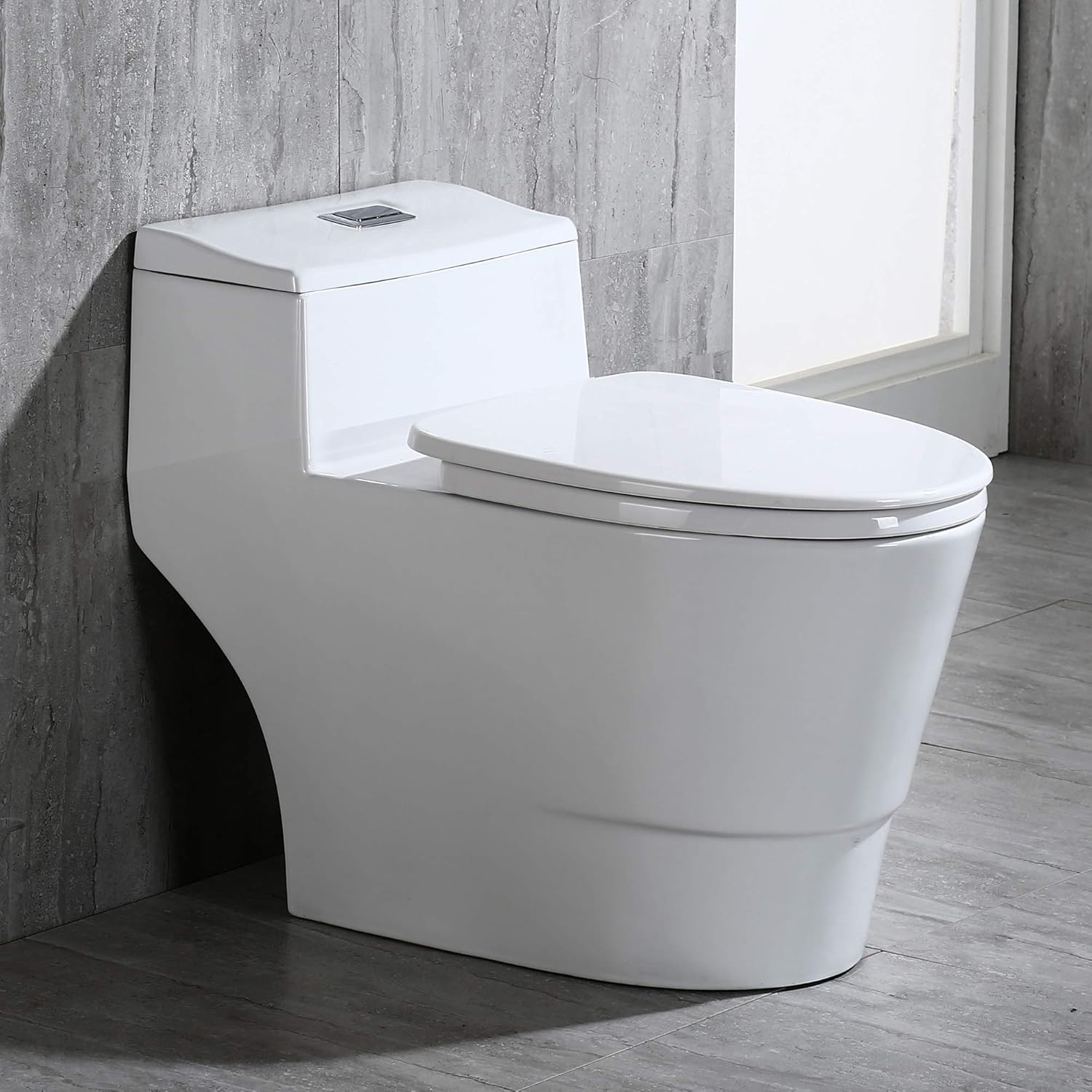 WOODBRIDGE Modern Design, One Piece Dual Flush 1.0/1.6 Gpf,with Soft Closing Seat, White, Elongated Toilet, B0735/T-0018
