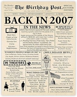 Stuff4 18th Birthday Poster Unframed - Born In 2007 Newspaper - Happy 18 Birthday for Men Women Retro Vintage Gifts Back In 2007, 8x10 Inch Bday Party Decor Decoration