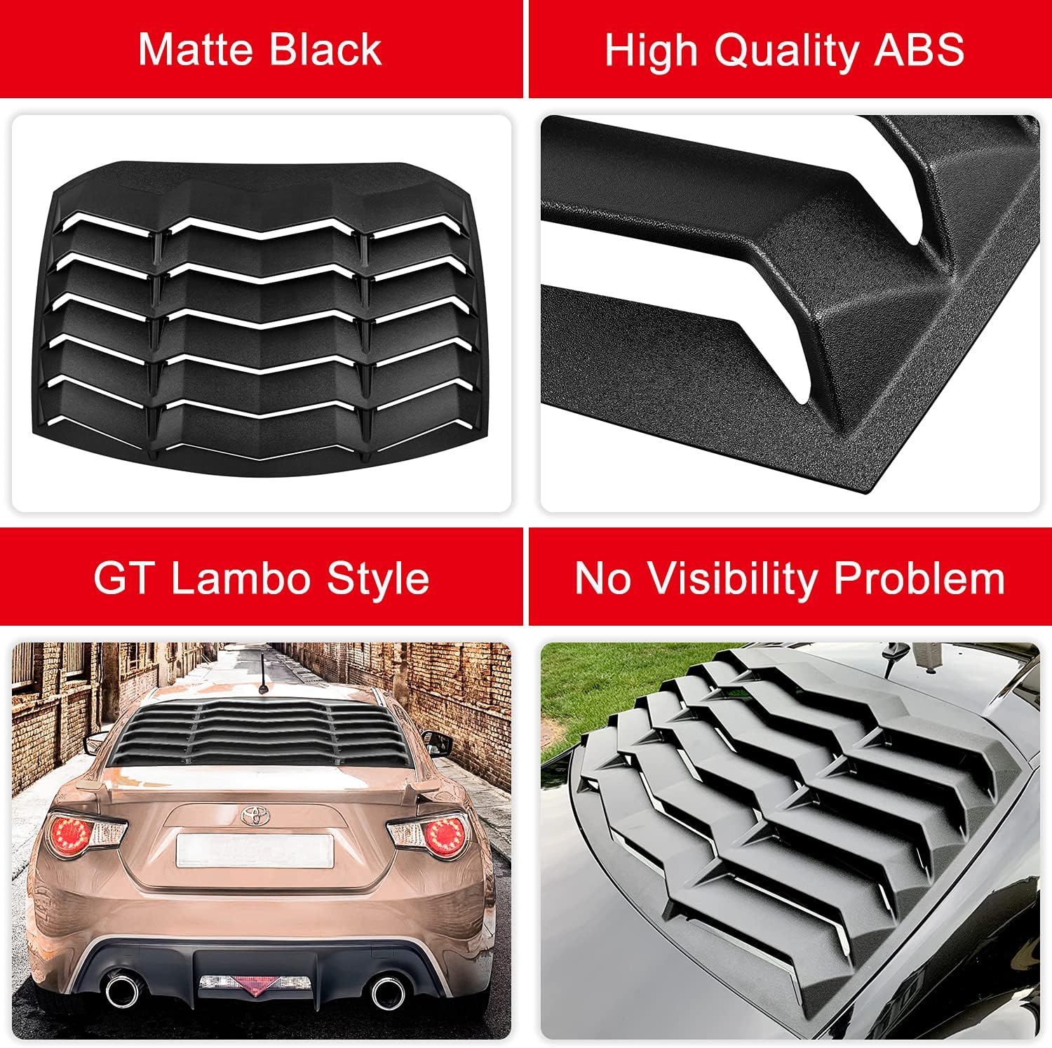 Rear Window Louvers Fits for 2013-2020 Subaru BRZ / 2013-2016 Scion FR-S / 2017-2020 Toyota GT86 ABS Window Visor Sun Shade Cover Vent in GT Lambo Style (Matte Black)