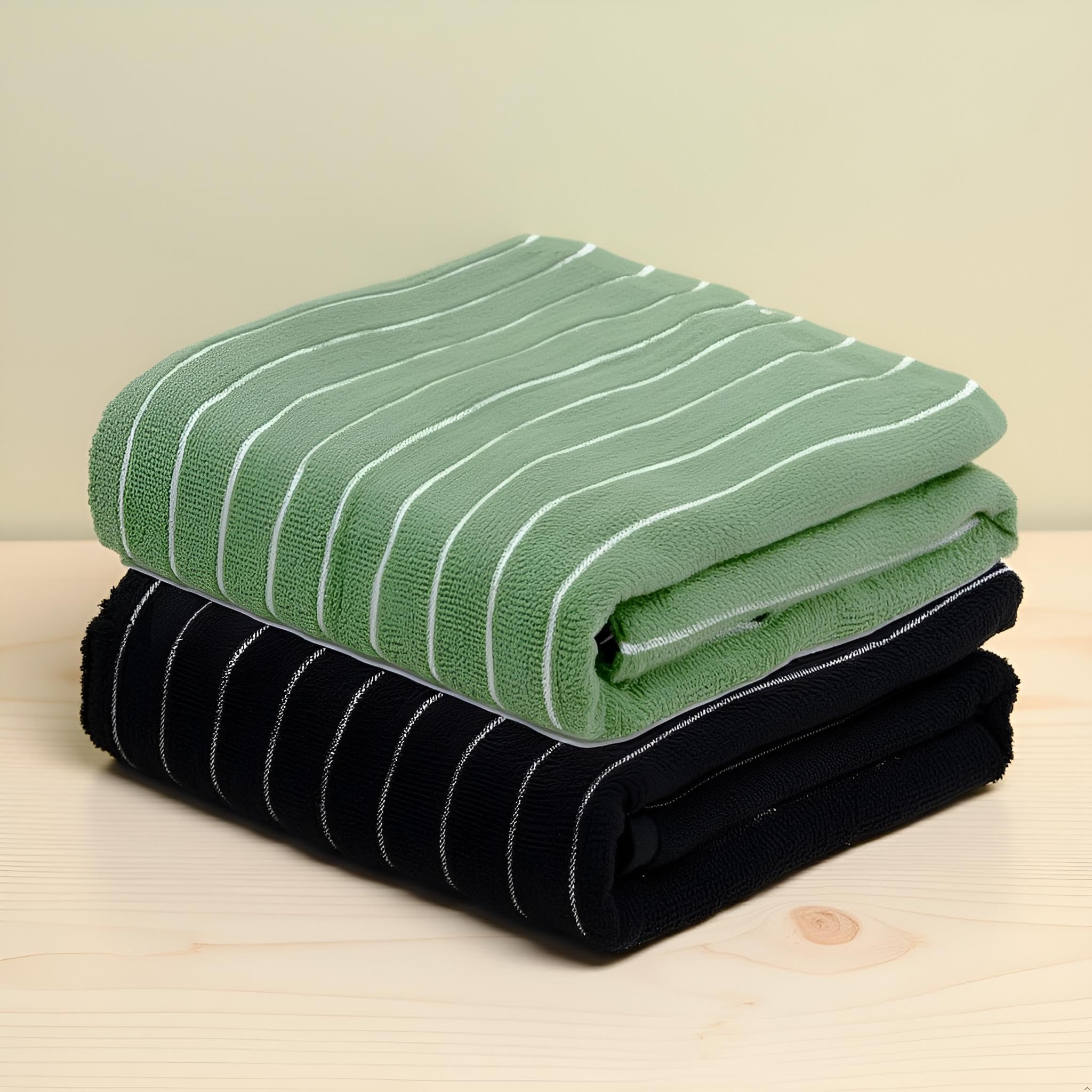 Thirsty Towel by Doctor Towels, Premium Cotton Bath Towel, Super Soft Terry Towels, Quick Dry Towels for Bath Large Size, Nova Stripe Bath Towels for Men and Women (Pack of 2 - Black, Green)-picture-10