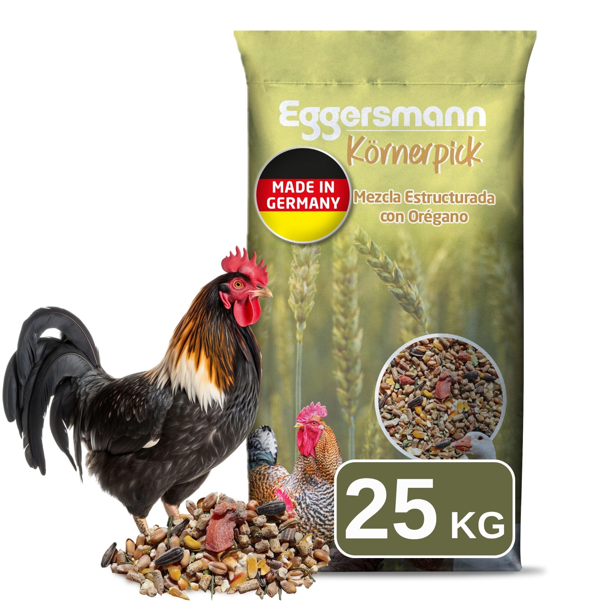 Eggersmann Körnerpick 25 kg de pienso para Pollos - Mezcla de Cereales estructurada con orégano - pienso básico para Aves - Mezcla de Cereales Premium para Pollo, Pato