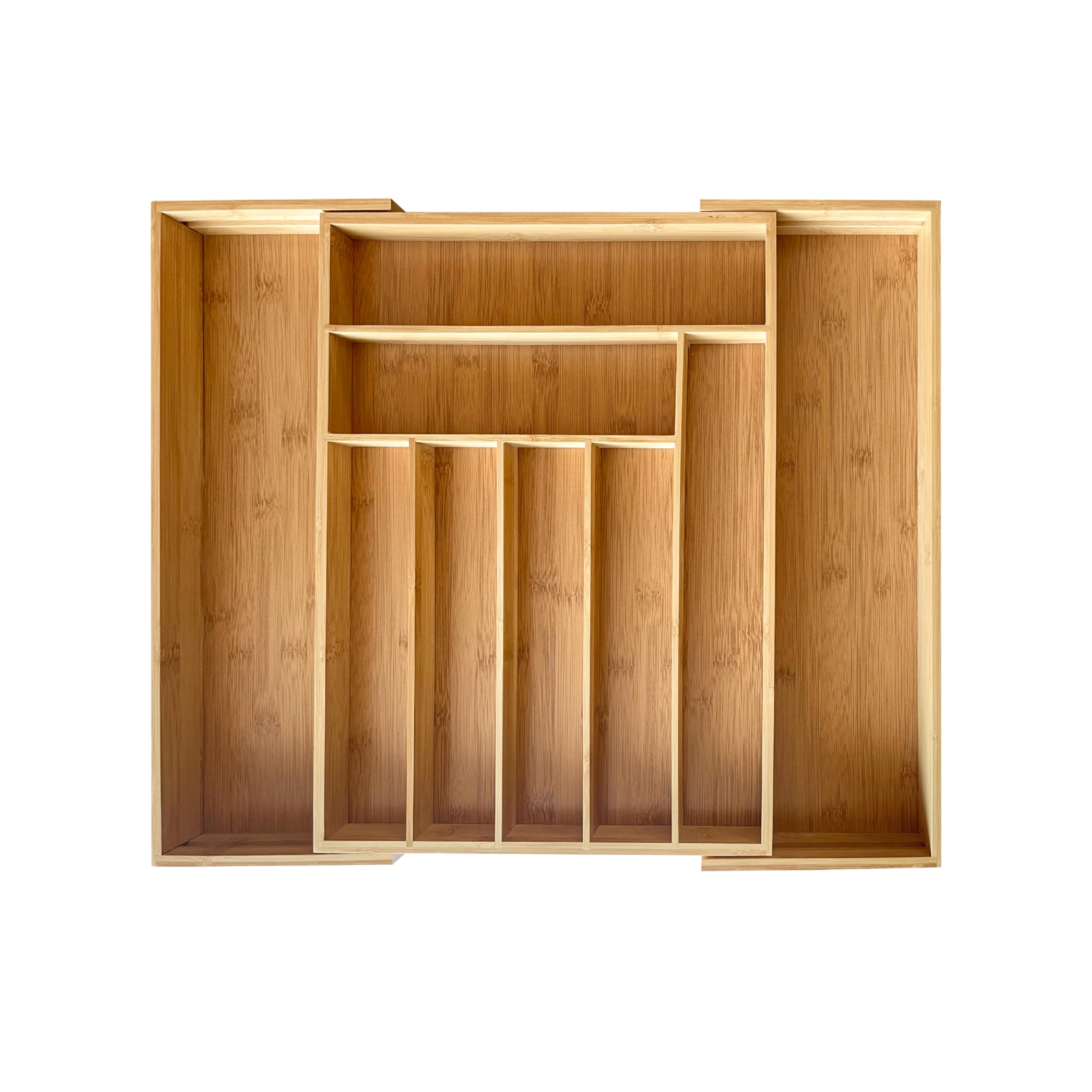 MantraRaj Premium Bamboo Drawer Organiser 58x43cm 7 to 9 Compartments Expandable Cutlery Tray Kitchen Drawer Dividers | Cutlery Drawer Organiser | Cutlery Holder | Utensil Drawer