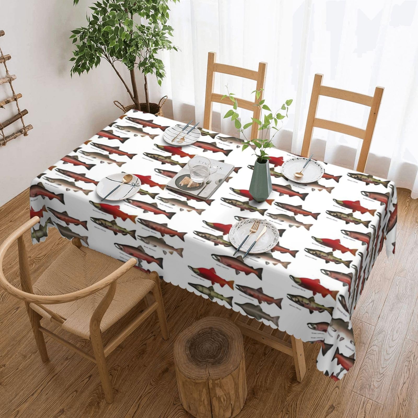 Nappe cuisine lavable imprimée saumon 137x182 cm pour salle à manger