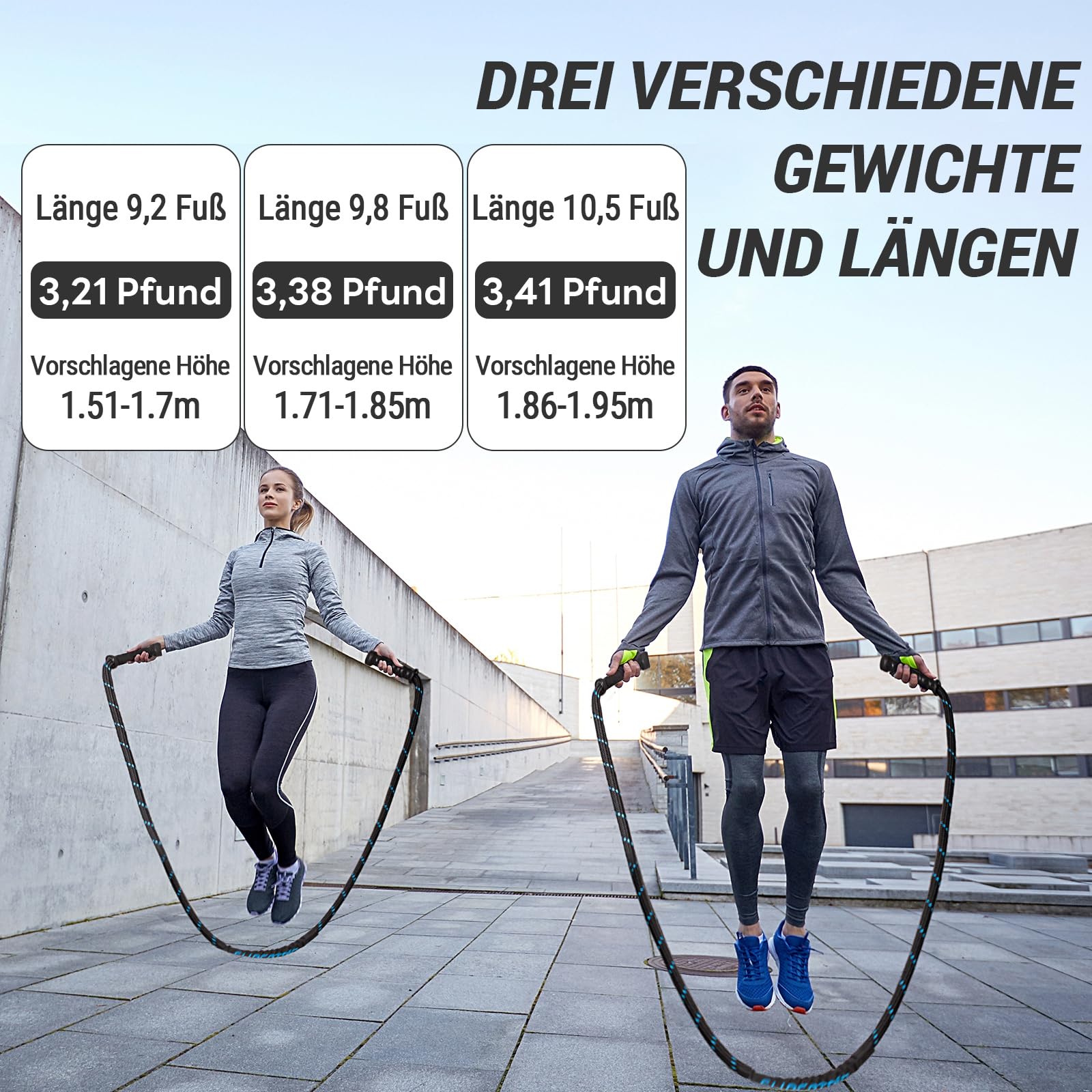 Supertrip Upgrade Gewichtete Springcord Fitness per adulti,Zweite Generation 360°Rotating Griffe Schweres Springcord für Ganzkörper-Muskeltraining,3.21/3.38/3.41Pfund Scarpe da corda per donna uomo