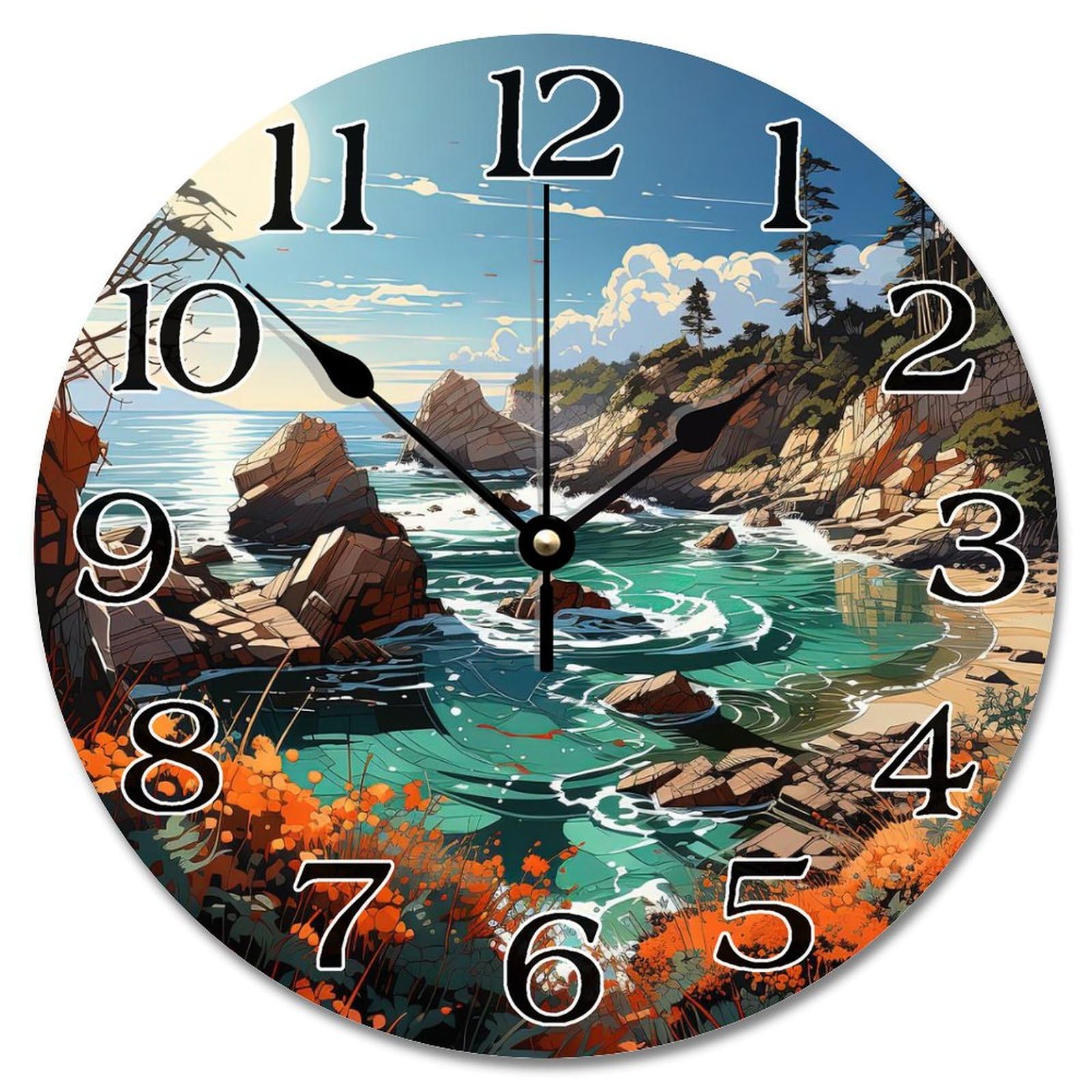 Horloge murale en bois 30cm Big Sur California décoration chambre