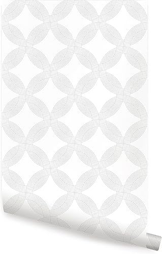 Papel tapiz para despegar y pegar anillos entrelazados (gris, hoja individual, 2 x 9 pies)