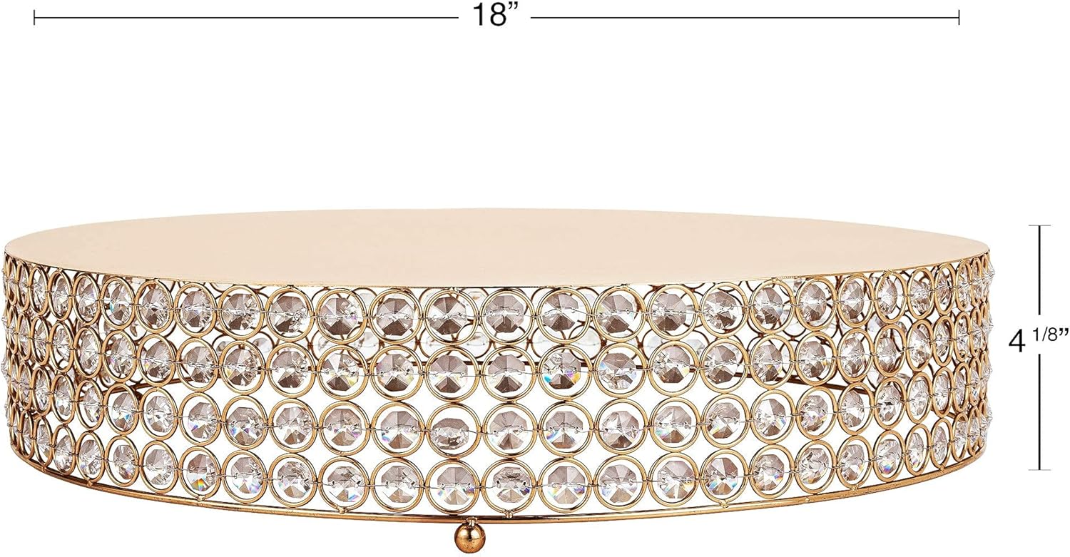 Simply Elegant - 18" Round Crystal Beaded Cake Stand, Large Cake, Dessert Cupcake Pastry Candy Display Plate for Wedding Event Birthday Party Celebration - Gold